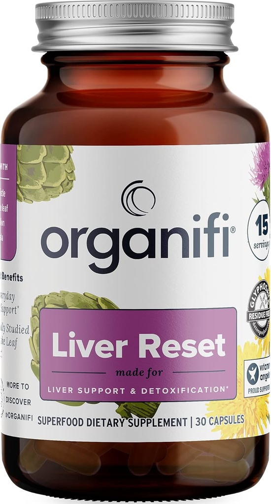 Organifi - Reset hepatic - Detoxifiere hepatică - Suport digestiv și imun - Promovează producția de energie celulară, 30 capsule