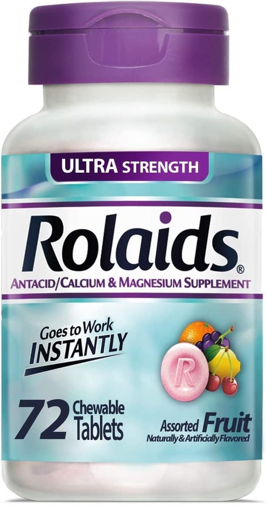 Rolaids Antiacid Calciu & Magneziu Supliment Ultra Putere comprimate, fructe 72 ea (Pachet de 4)