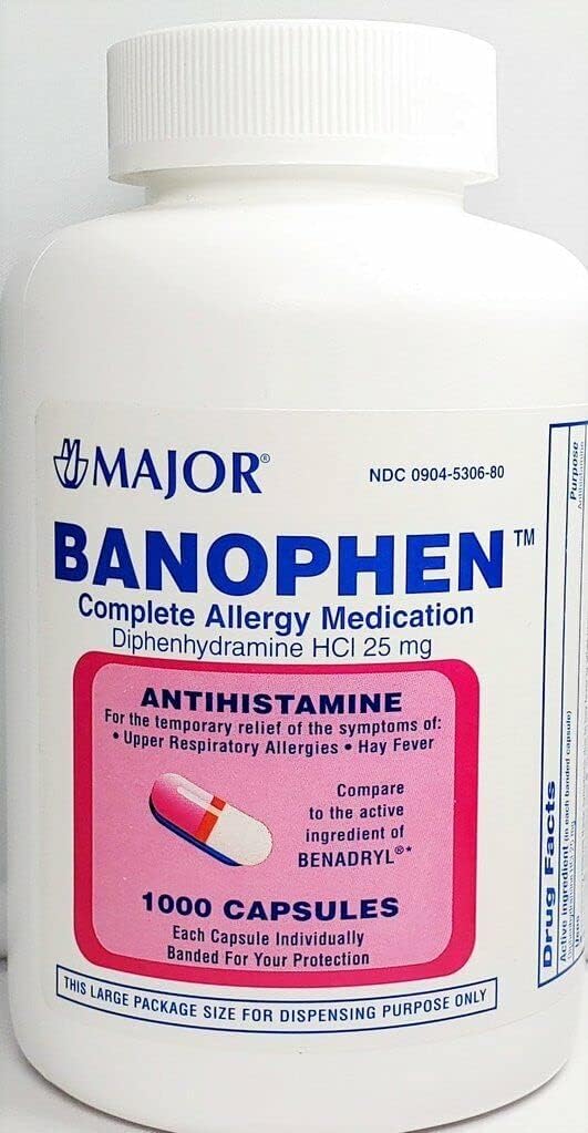 Maior Banohpen - Medicamente pentru alergii complete - Difenhidramină HCI 25 Mg - Antihistamin - 1000 capsule (1 ambalaj)