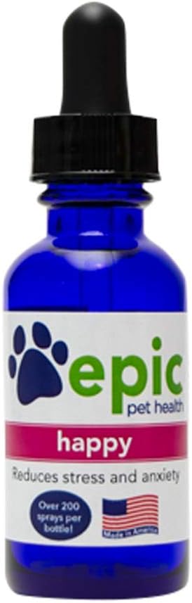 Fericit - All Natural lichid Spray Supliment - Eases Separation Anxietate, Ajuta cu Vet Vizite, Călătorii, Grooming, Pierderea unui prieten (Dropper 1 oz)