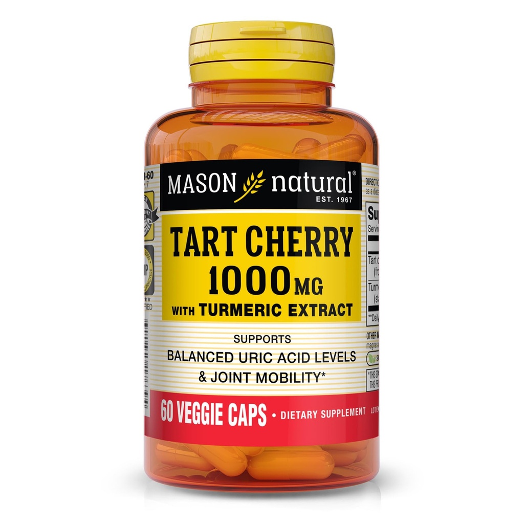 MASON NATURAL 1000 mg extract de cireșe tartă cu turmeric standardizate, capsule de 60 de zile de aprovizionare pentru sprijin comun
