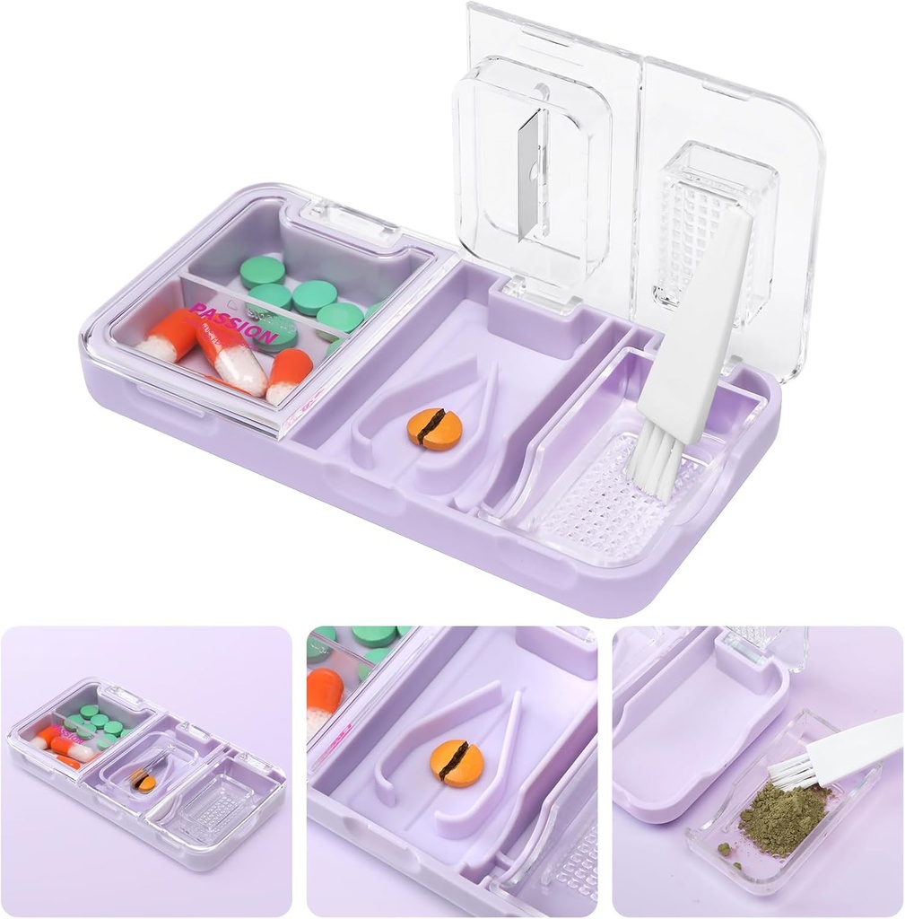 Toplive Portable 3-in-1 Pill Cutter și Pill Grinder și Pilula Holder, Cutting Easy exacte, Crusher medicament pentru pastile mici mari, Vitamina tablete Splitter pentru copii vârstnici Animale de companie, violet