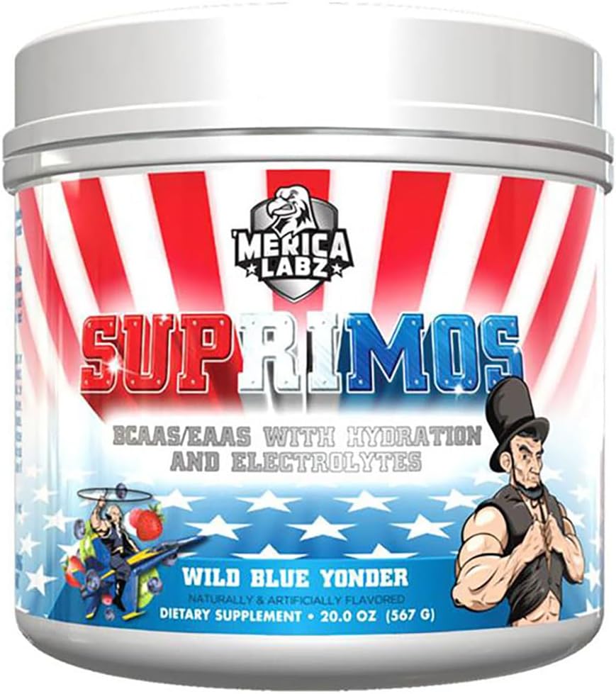 Merica Labz Suprimos BCAA/EAA Supliment cu Eletroliti pentru performanta maxima si rezistenta 30 Serviri (Wild Blue Yonder, 20.0oz)