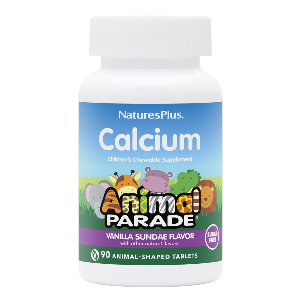 NaturasPlus Parada Animalelor Calciu pentru copii fără zahăr, Aroma de Vanilla Sundae - 90 Tablete masticabile pentru animale - Magneziu pentru sănătatea oaselor - Gluten gratuit - 45 Serviri