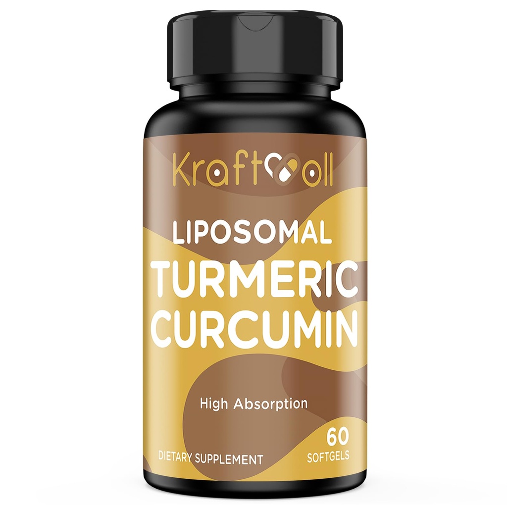 Liposomal Curcumin supliment 2200 mg cu extract de piper negru 15 mg pentru absorbţie mare şi funcţie articulară, 60 Softgels pentru adulţi