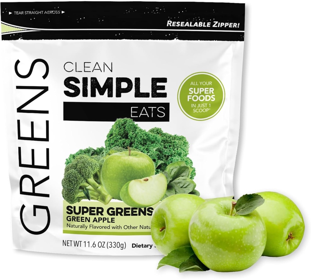Curate simplu Mănâncă Super Verzi Pulbere, Verzi naturale aromate Pulbere cu Chlorella, Spirulina, Superfoods & Prebiotic Fiber, Nu Ingrediente artificiale, Gluten gratuit, Green Apple Aroma, 30 Serviri