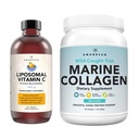 Pudră Colagen marin + vitamina C - Pielea perfectă din interiorul Combo. Wild-Cad Cod Peptide de pește, lipozomal VIT C lichid 1000mg. Boost Producție și sinteze pentru imbatranire sanatoasa, frumusete, Wellness.