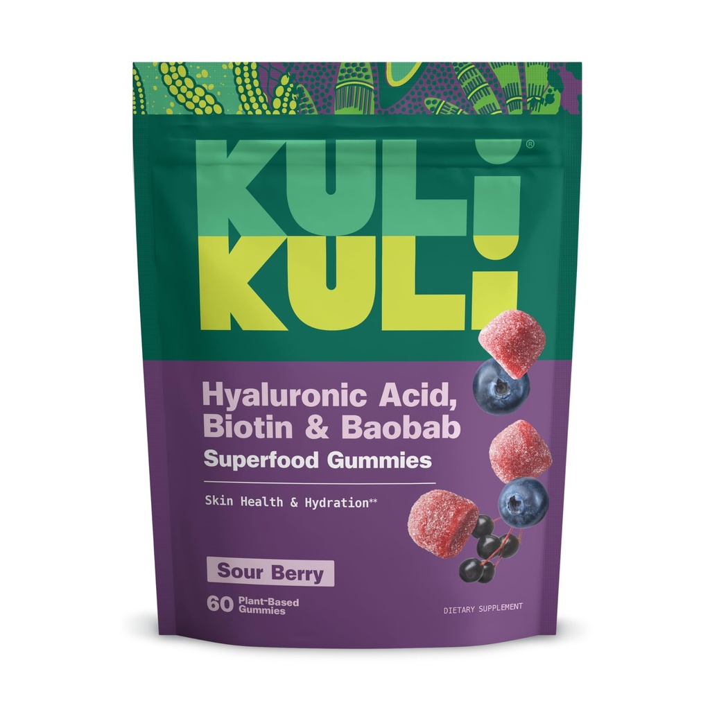 Kuli Kuli Super Gummies - Suplimente de piele cu Baobab, Elderberry, și Biotin - Ajuta la susținerea sănătății pielii - 60 non-GMO, gume gluten-libere
