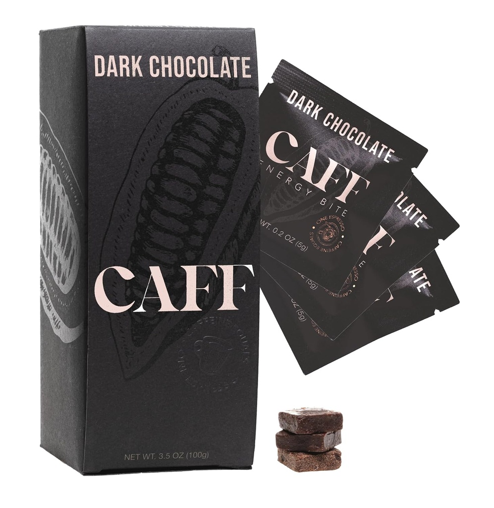 CAFF Toate bites de energie naturala - Ciocolata cofeina aromata Chew for Energy Boost - No Adăugat zahăr - 65mg ciocolată cofeină 