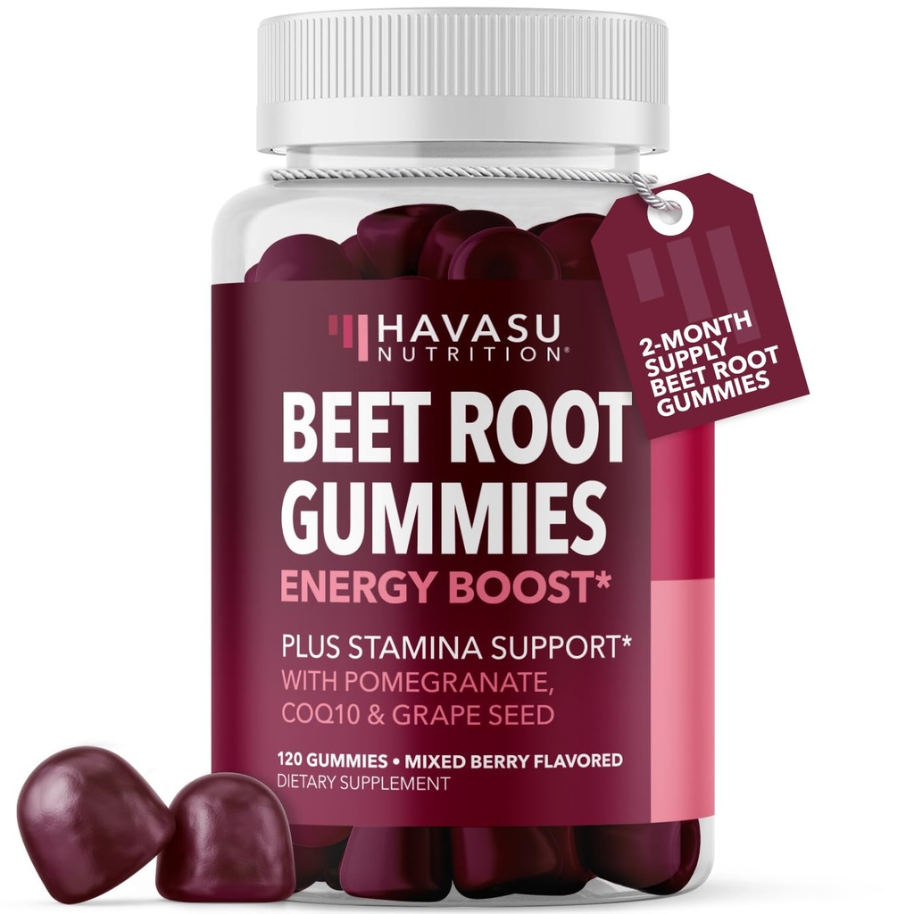 Sfeclă Root Gummies cu COQ10 & rodie - supliment de oxid de azot pentru bărbați și femei - Sfeclă pentru anduranță, Performanță, Recuperare - Vegan, Non-GMO, Gluten gratuit - Aroma de Berry mixte, 120 Conte
