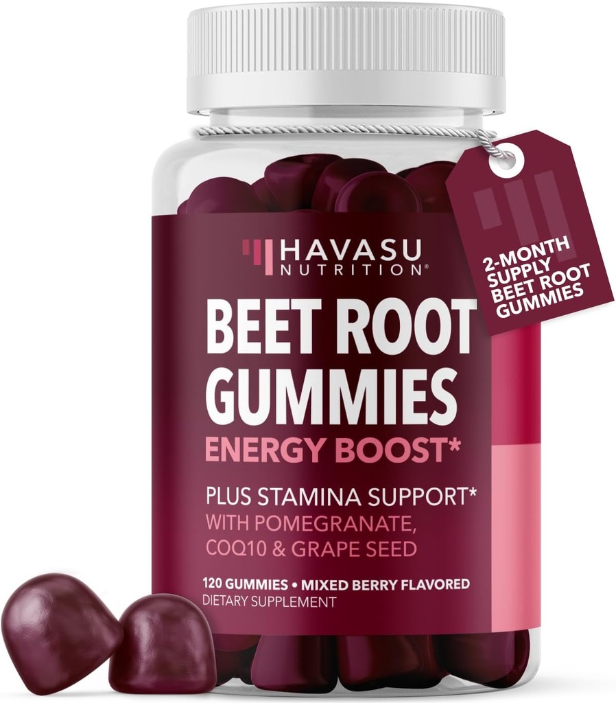 Sfeclă Root Gummies cu COQ10 & rodie - supliment de oxid de azot pentru bărbați și femei - Sfeclă pentru anduranță, Performanță, Recuperare - Vegan, Non-GMO, Gluten gratuit - Aroma de Berry mixte, 120 Conte