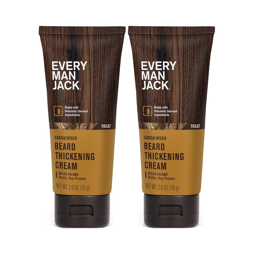Fiecare om Jack Beard crema de îngroșare - întărește, îngroșează, Nourishes Barbă - Scent de lemn de santal ușor - Made with natural derived Ingredients like Biotin, Vitamina B6, Proteina de soia - 2.8oz - 2 Pack