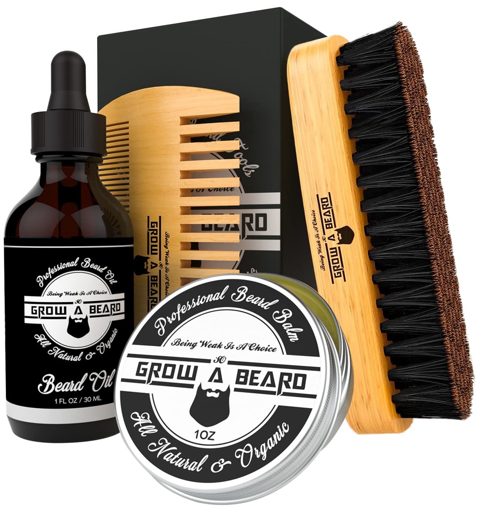 Perie de barbă, piepteni de barbă, ulei de barbă, & Beard Balm Grooming Kit pentru ingrijirea barbatilor, Travel Facial Hair Set pentru crestere, Stiling, Shine & Softness, Cadouri mari pentru el