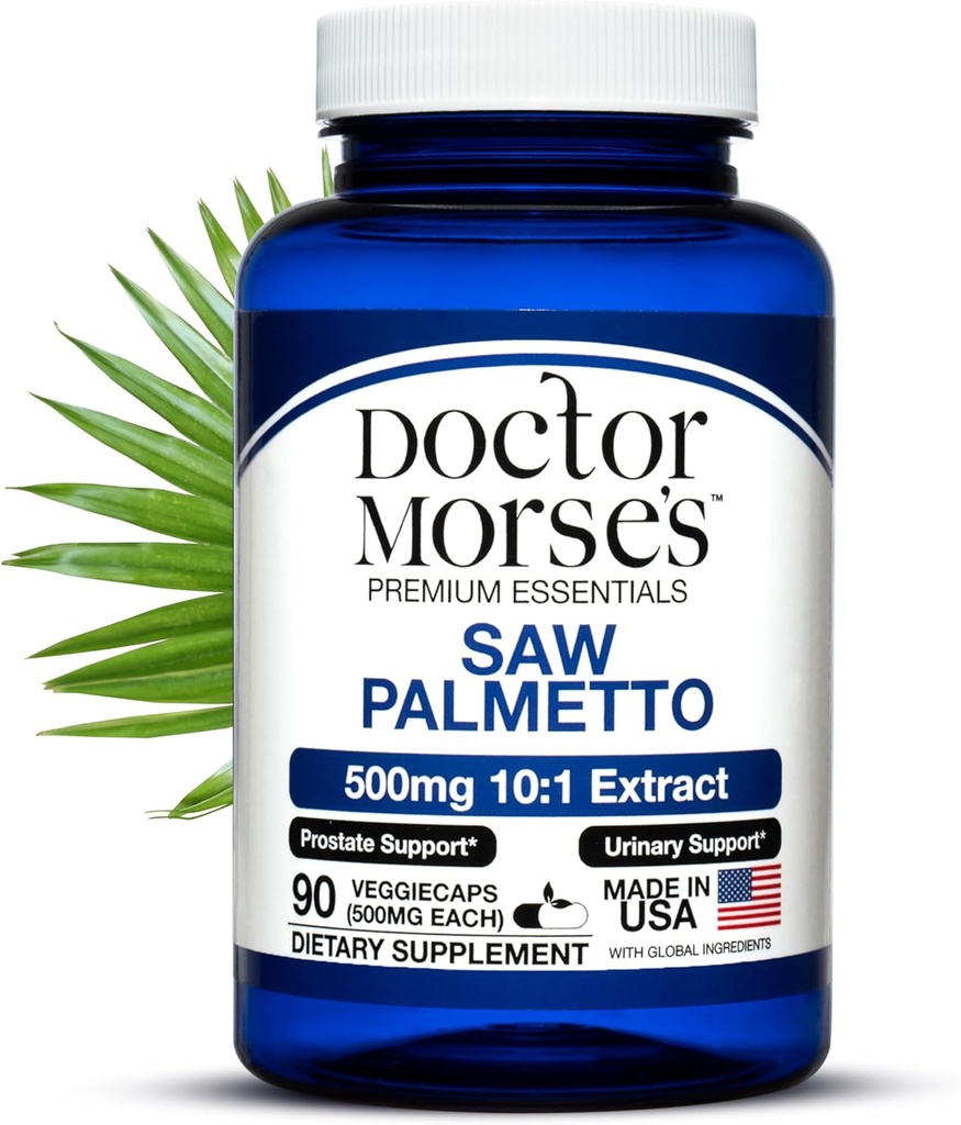Dr Morse's Saw Palmetto 10:1 Extract 500mg echivalent cu 5000mg, Prostate Health Supplements for Men & Women - FDA-Registrated, NSF-Certified Facility - Extra Putere Formula - 90 Caps