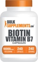 BulkSupplements.com Biotin 10000mcg Capsule - Supliment Biotin, Vitamine Biotina pentru par, Piele si Nails, Vitamina B7 - Gluten Free, 1 Capsule per Servire, 240 Capsule (Pachet de 1)