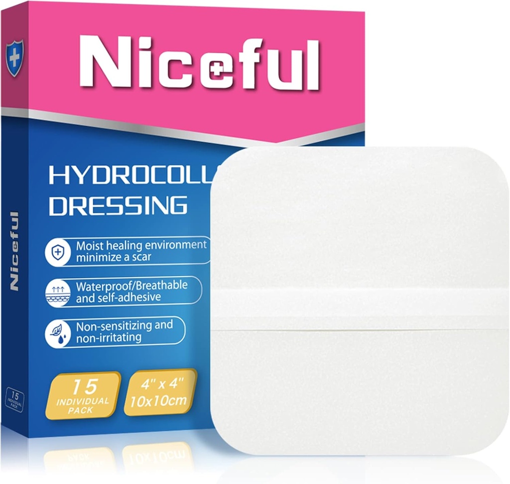 15 Count Bandaje hydrocoloid 4x4 in, Bandaje de vindecare hidrocoloidiene pentru răni, rană impermeabilă dressing mare