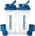 Utopia Home Shaker Bottle 2 Pack - 24 Ounce Proteina plastica sau Cocktail Shaker Sticla pentru Pre & Post antrenament cu Twist & Lock Proteine cutie de stocare (Clear/Navy)