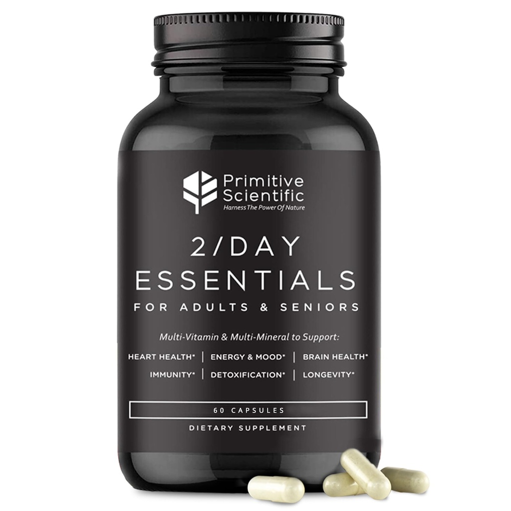 Întregul aliment Daily Essential Multivitamine pentru adulţi şi vârstnici - 2X o zi - Vitamina A, C, D, E, B12 şi Minerale - Suport natural şi holistic (60 capsule)