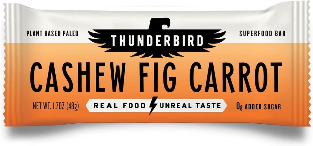 Thunderbird Bars Energy Snack, Gluten-Free cu proteine, Sanatos Real Food, Vegan Paleo non-GMO, Nu Adăugat zahăr, Caju Fig Morcov Aroma (12 Conte, 1.7 oz. Baruri)