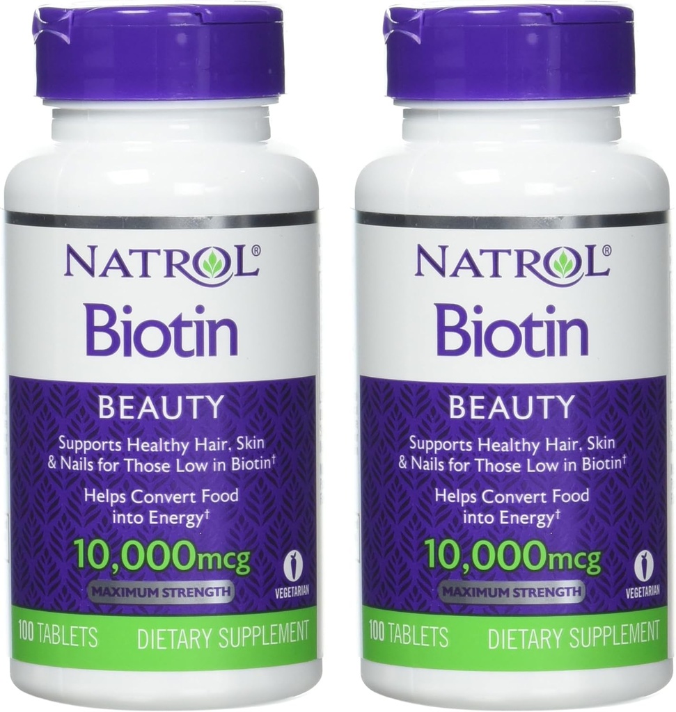 Natrol Biotin Tablet 10000 mcg, 100 Număr (Pachet de 2)