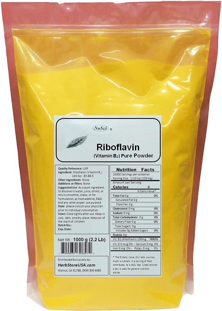 Vitamina B2 Riboflavină Pulbere pură Energie (1000 grame (2,2 lb))