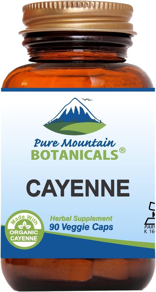 Pure Mountain Botanicals Cayenne Pepper Capsules - 90 Kosher Vegan Caps with 500mg Organic Cayenne Pepper with Capsaicin