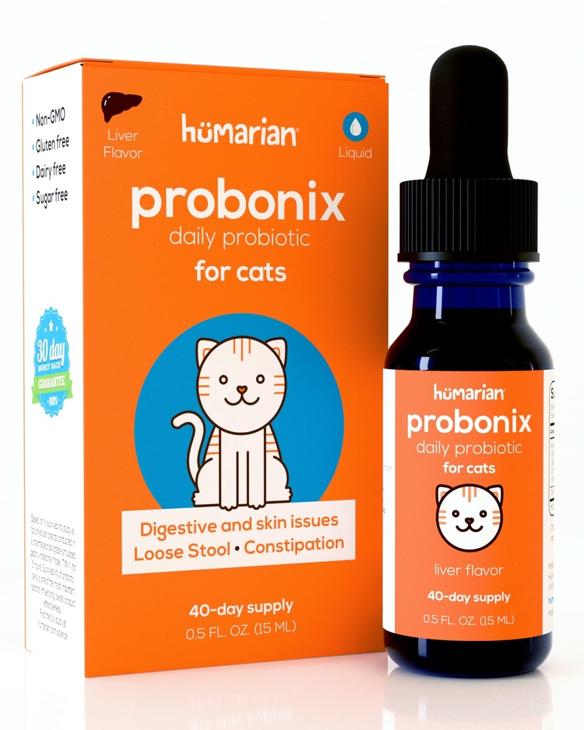Humarian Probonix Probiotice lichide pentru pisici - 8-Tren picături probiotice Cat pentru a Fortifica sanatate felina Gut, Dental Health, Imunitate și mai - 30 de zile de aprovizionare - Aroma de ficat