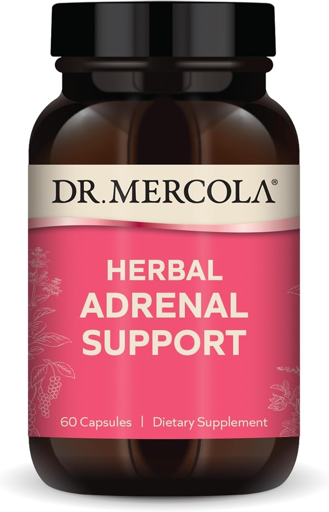 Dr. Mercola Herbal Adrenal Support, 30 Servings (60 Capsules), Dietary Supplement, Mood and Stress Management, Non-GMO