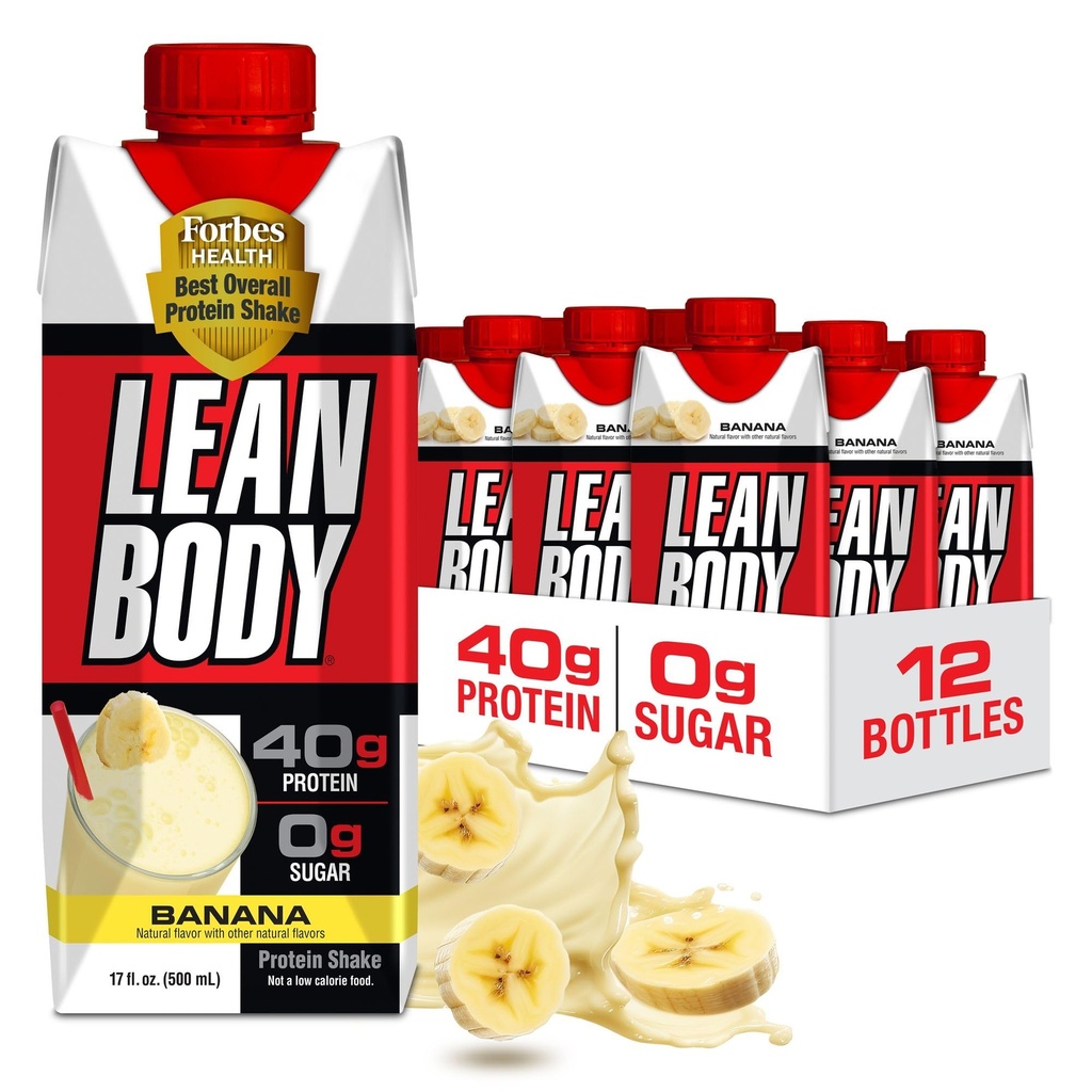 Lean Body Ready-to-Drink Proteine Banana Shake, 40g Proteine, Whey Blend, 0 Zahăr, Gluten Free, 22 Vitamine & Minerale, 17 Ounce (Cost reciclabil & Lid - Pachet de 12) LABRADA