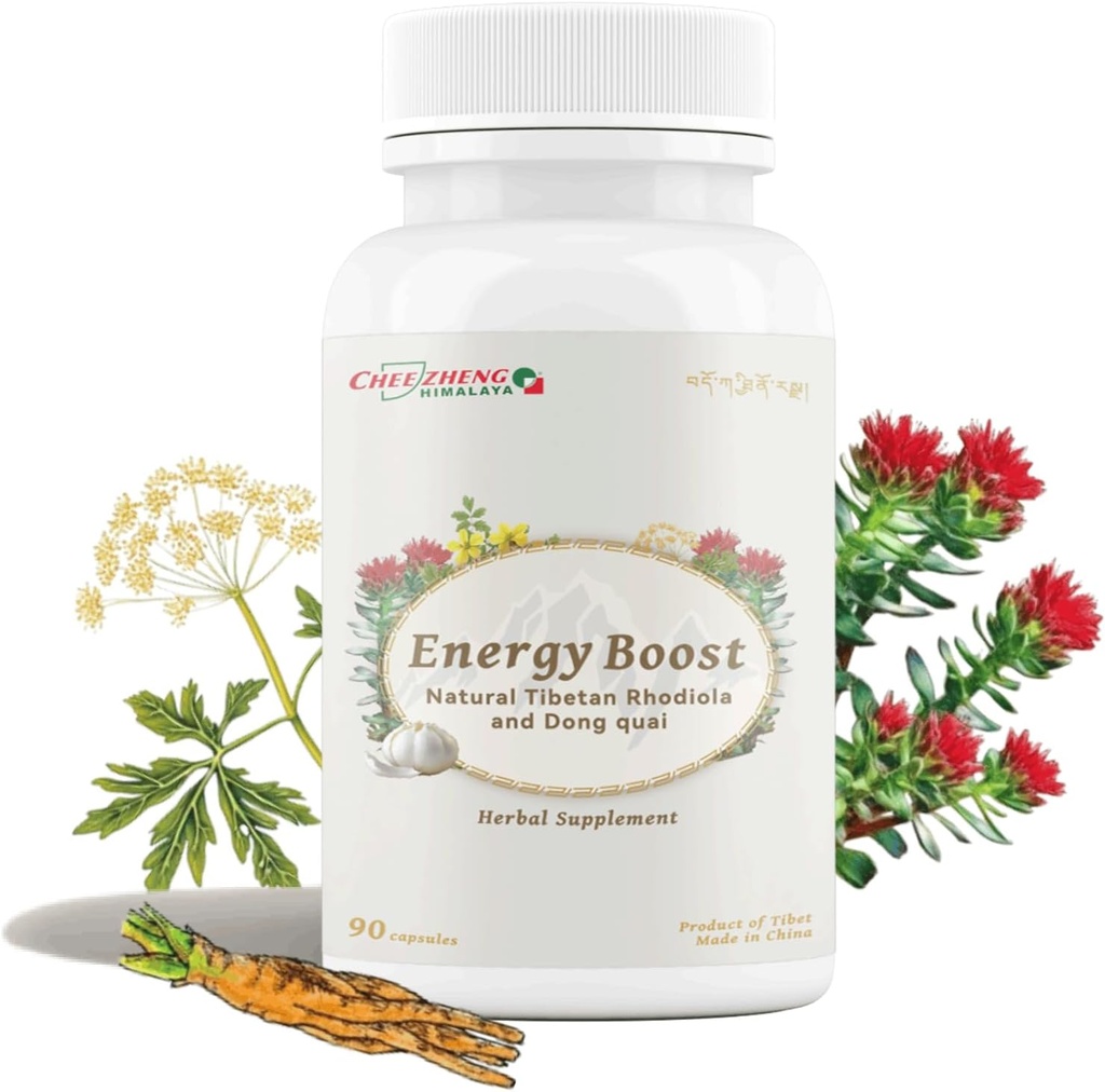 CheezhengHimalaya Rhodiola și Angelica Sinensis, Boost Daily Energy, Reduceți oboseala, Îmbunătățiți sănătatea sângelui și a inimii, Metabolism, Suport Funcție Lung, Tibetan Natual Herbs, 120 Capsule Veggie