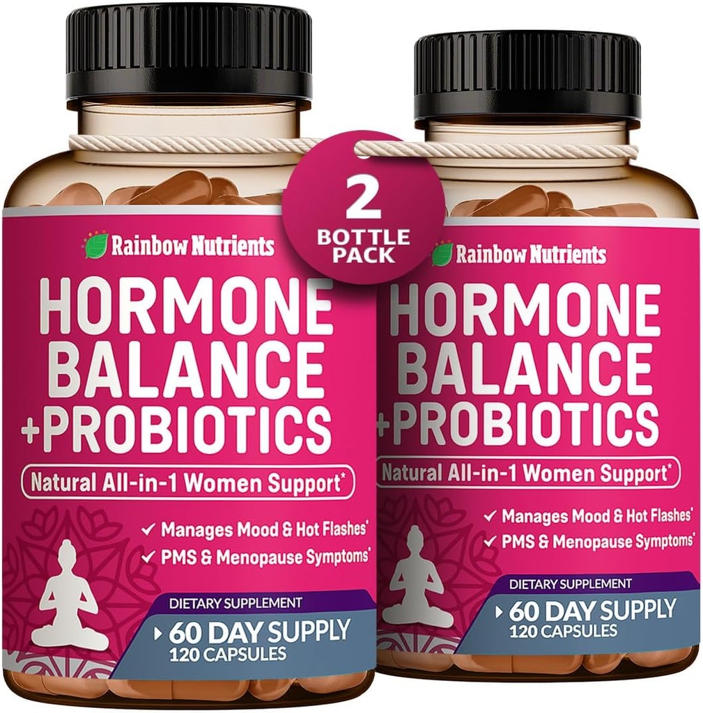 (2 Pack) Echilibru hormonal + Probiotice pentru femei (3450 mg) Relief natural pentru menopauză, Flash fierbinte, PMS, Bloating 