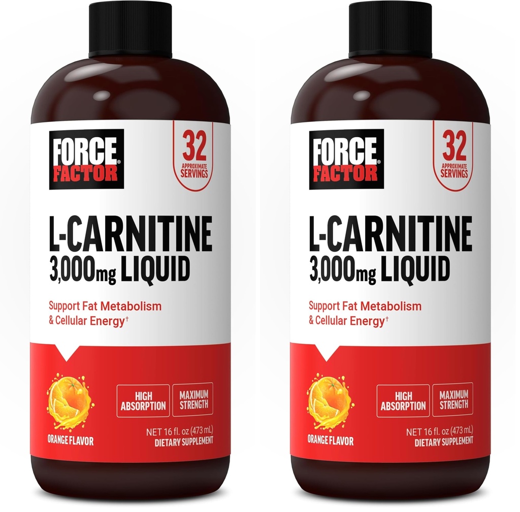Force Factor L Carnitina Supliment, L-Carnitina 3000 mg lichid pentru a ajuta la transformarea grăsime în energie, de sprijin de recuperare musculare, și Boost energie celulară, Putere maximă, non-GMO, Orange Aroma, 16 Oz.
