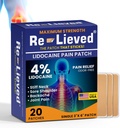 Re-lieved 4% Lidocaină Patches Putere maximă - Aluminum-Free, Resistent de apă și Statele Unite ale Americii Made -Superior Sticking Pain Petice de salvare rapid Relieves Back, articulații și dureri musculare 3x6 Inches (20 Conte)