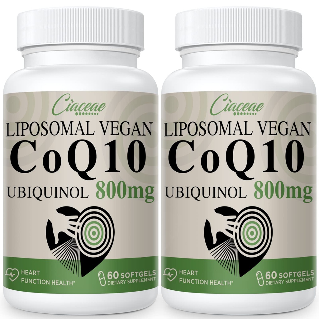 Liposomal CoQ10 800mg Ubichinol Softgel, Max Absorbtion Ubichinol Cozyme Q10, Ubichinol CoQ10 Supliment pentru antioxidant, Heart Function & Energy Production, Pure CoQ10 800mg, 120 Vegan Softgels