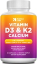 Vitamina D3 K2 5000 UI Supliment cu Calciu, Multivitamine Susţine Sănătatea Imună, Oasele Puternice, Funcţii ale picioarelor şi inimii cu Extract Bioperine Black Pepper 60 Count (Pachetul de 1)