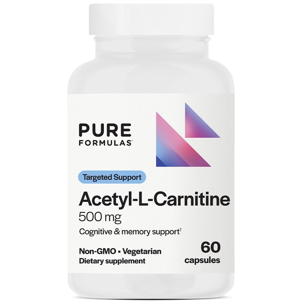 PureFormulas Acetil L-Carnitina Cognitive & Memory Supplement L Carnitina pentru creier, Focus, & Calm Alcar, 500mg lactate gratuit non-GMO 60 capsule