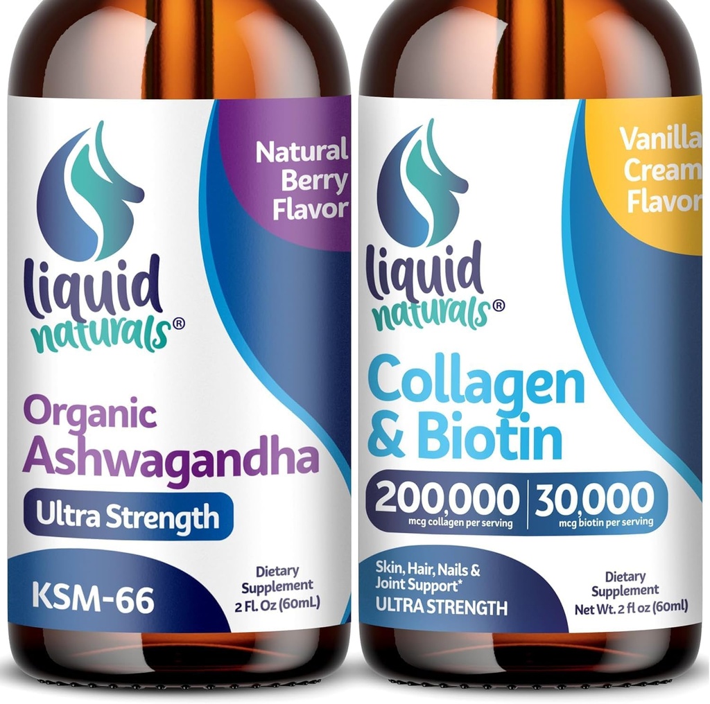 Colagen lichid, 2 Fl. Oz Ultra-Forngth Colagen lichid pentru femei, Vitamina B7 Colagen Peptides, Biotin și suplimente de colageni picături Ashwagandha - 2000mg - 6X mai puternic decât pastile și capsule, ca