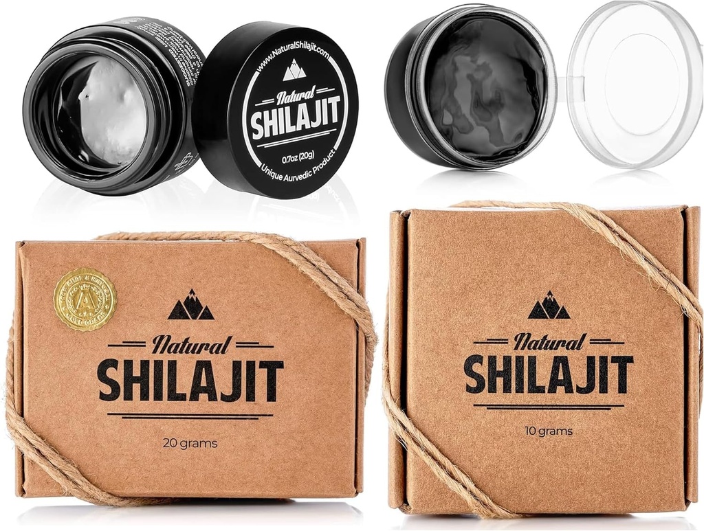 NATURAL SHILAJIT Resin - Suplimentul Shilajit cu acid fuzilic şi minerale de urmărire, Nutrienţi pe bază de plante pentru energie, Suport imun & Vitality - 20 Gram & 10 Gram