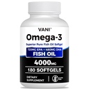 Ulei de pește Omega 3 (4000 mg), 180 Softgels,Omega 3 Suplimente acid gras cu EPA & DHA pentru creier și sănătate cardiacă