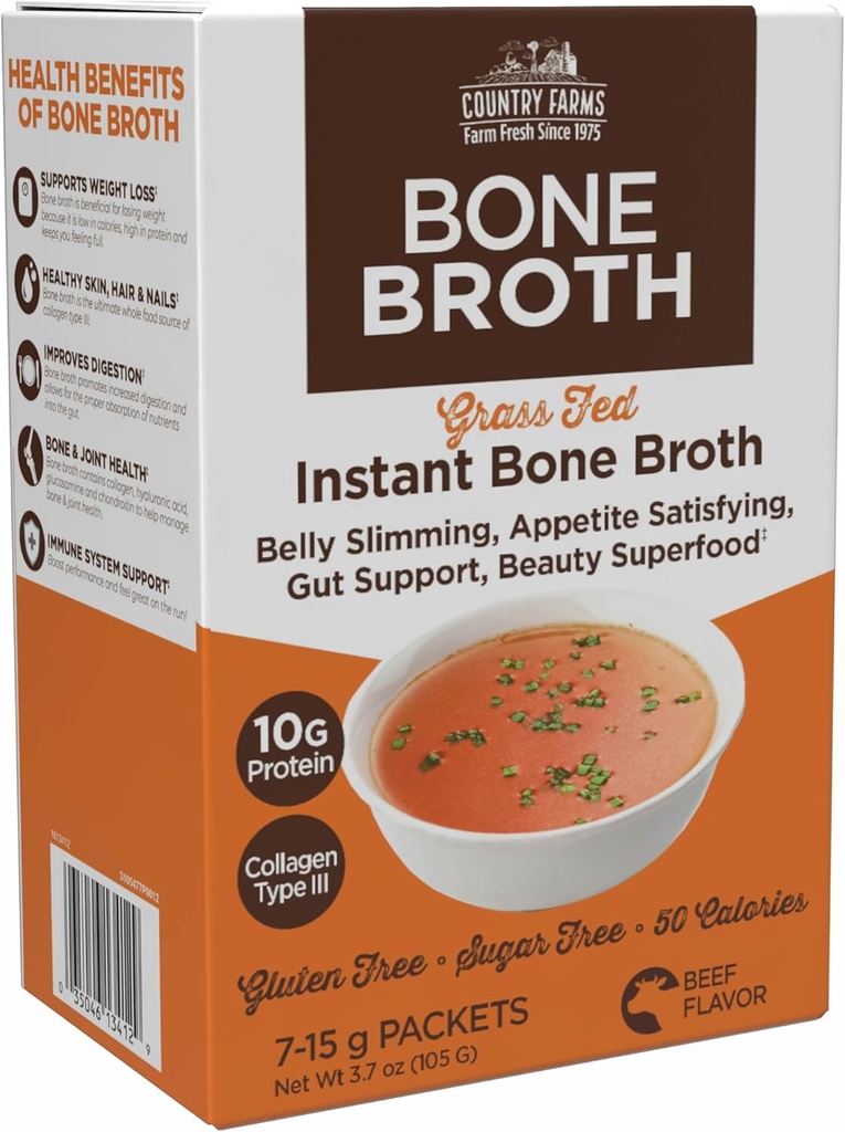 Ferme de ţară Broth slab, instant Broth oase de vită, 10G proteine, Colagen tip III, promovează o mai bună digestia, Bone Health, 7 Planul de zi, 7-15g Pachete