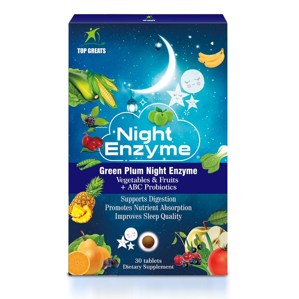 Enzime de noapte, Daily Multi Digestive Enzime, Green Plum Fructe și legume cu Probiotice, Relief Blooting, O mai bună calitate a somnului, pentru bărbați și femei, Promovarea Digestive Health- 60 comprimate