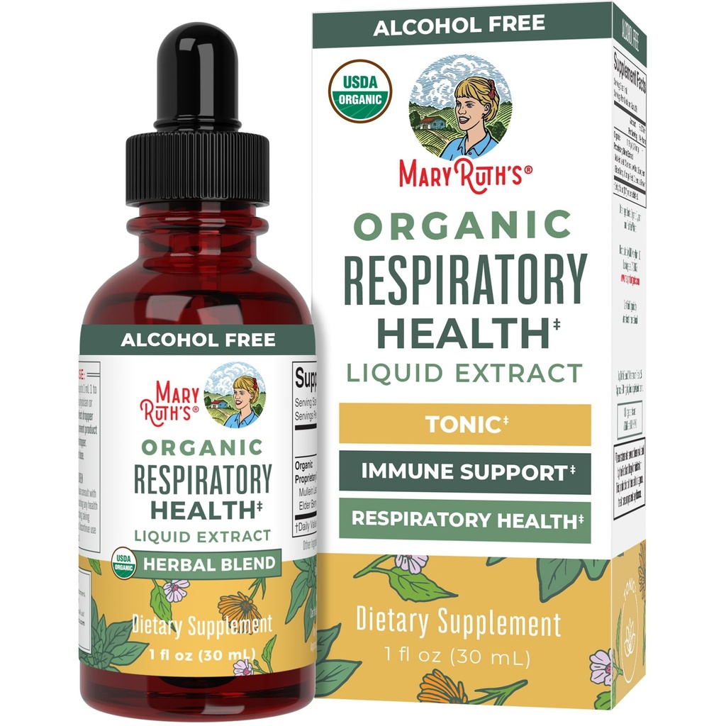 MaryRuth Organics USDA Sanatate Respirativa organica Picături lichide cu Mullein Leaf 