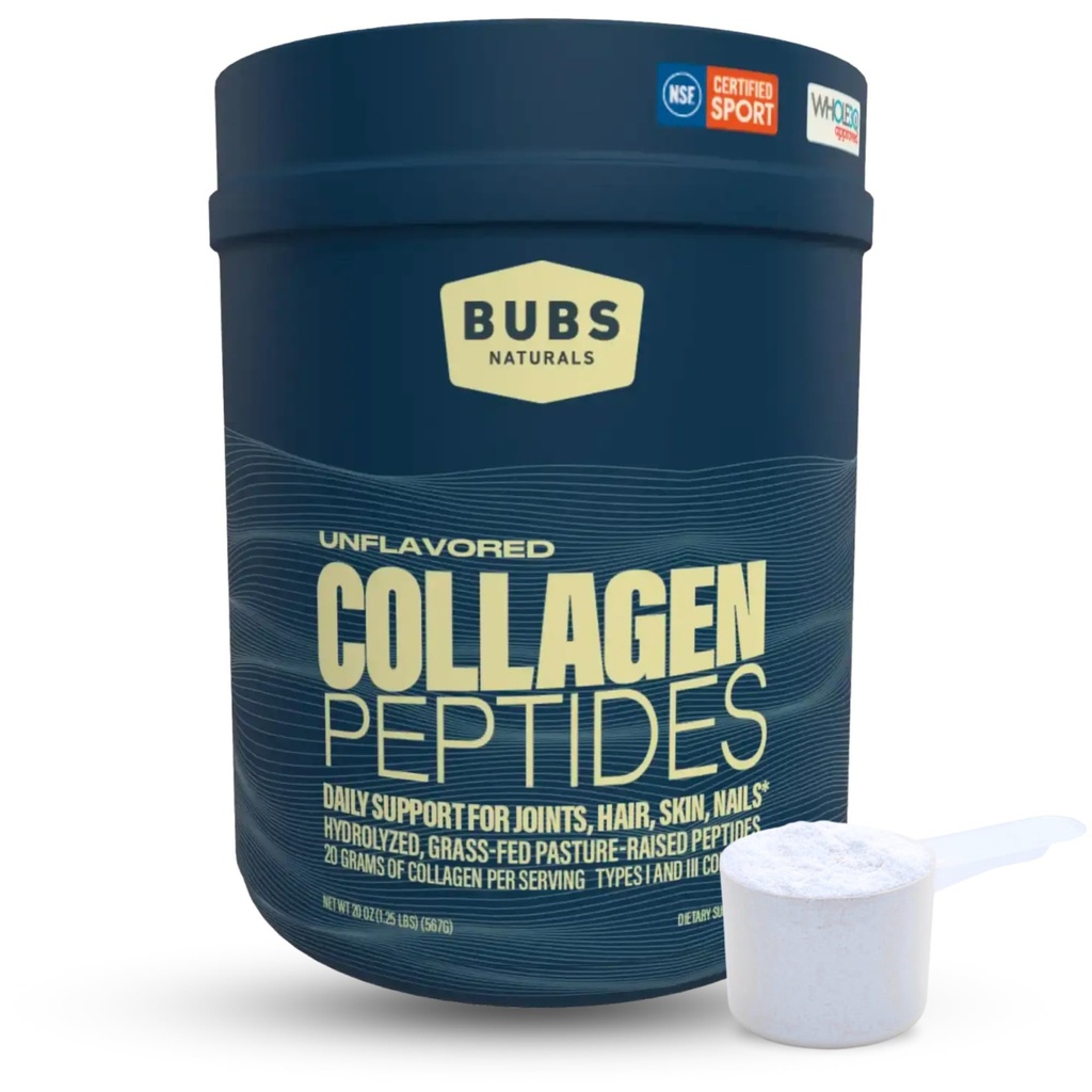 BUBS Naturals Colagen Peptides Powder, Colagen pentru femei și bărbați, hidrolyzed Peptides, Pasturie nearomate crescut iarba Fed, Paleo Keto prietenos, suporta parul piele si sanatate comuna (20 oz) 28 Serviri