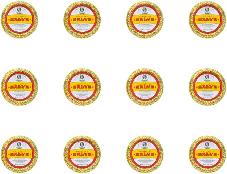 Rawleigh Antiseptic Salve Iconic Yellow Big Tin: 4.5 oz, Multi-Purpose Ointment Soothes Cuts, Vânătăi, Iritații, cu terebentină, Fenol, Ulei de bumbac și Parafină, Formula originală - Pachet de 12