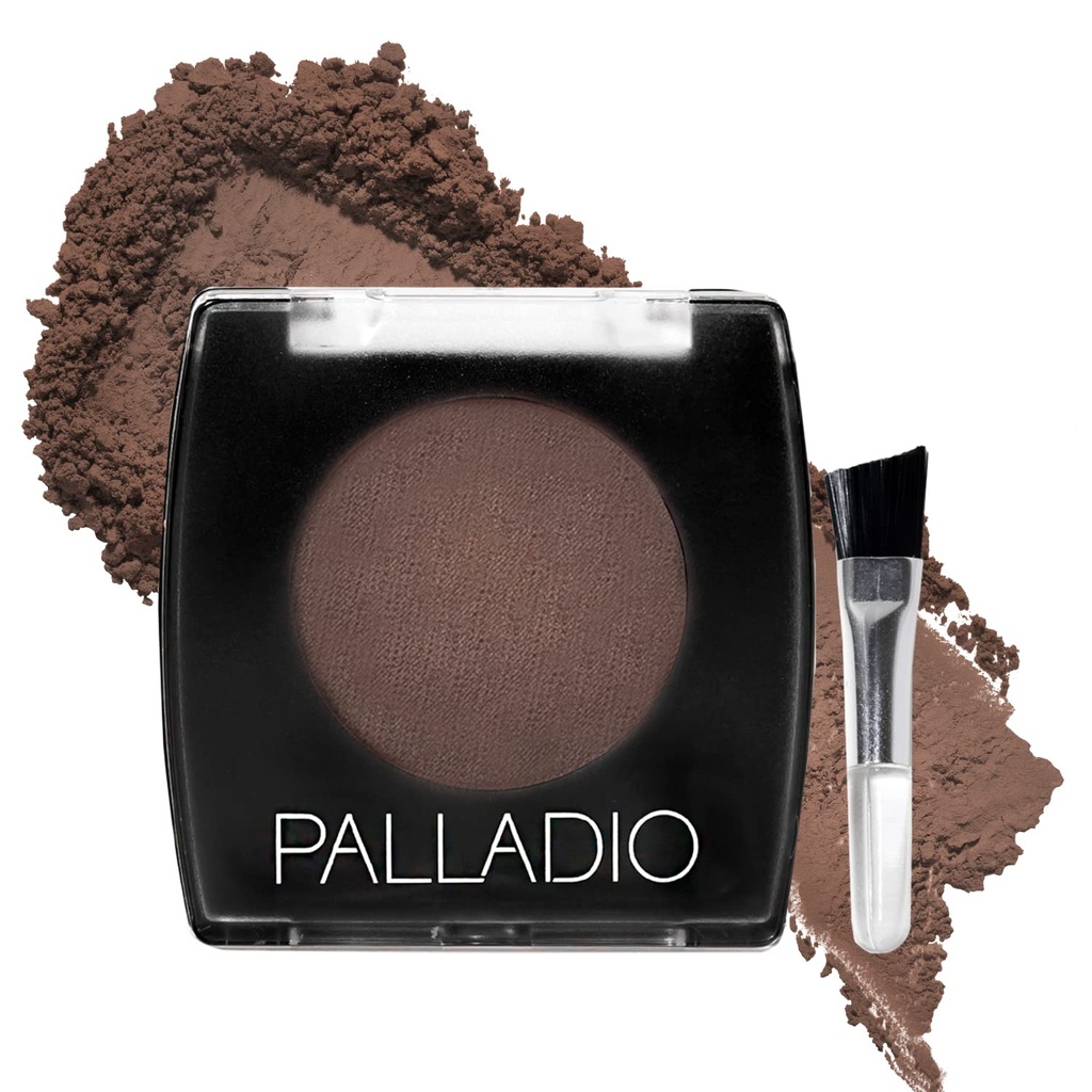 Pudră de sprâncene Palladio pentru sprâncene, praf de sprânceană moale și natural cu ulei Jojoba și unt de Shea, ajută la îmbunătățirea și definirea sprâncenelor, dimensiune compactă pentru Purse sau de călătorie, include perie aplicator, maro închis