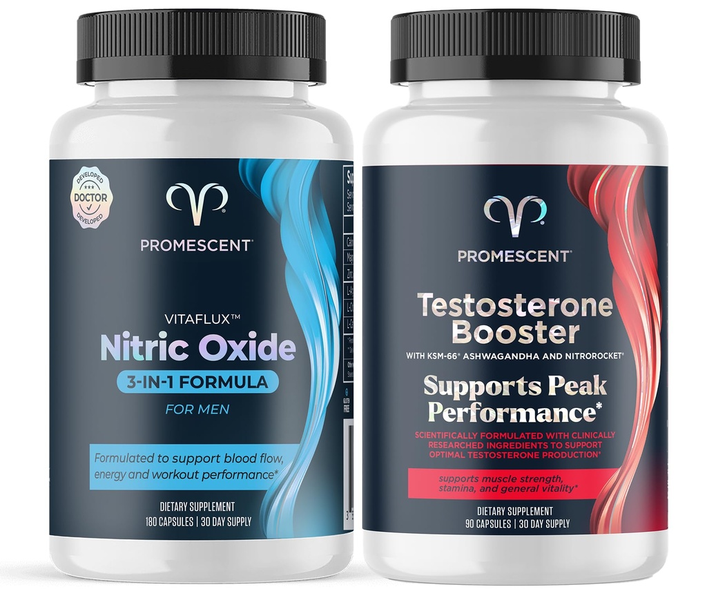 Promescent VitaFLUX Nitricoxid, L Arginine l Cality Citrulline Suplimente pentru barbati + Testosteron Booster pentru barbati Supliment w/Tongkat Ali (LongJack), KSM-66 Ashwagandha