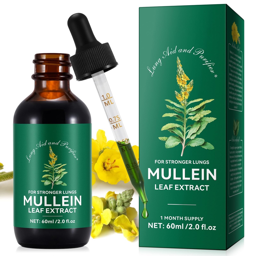 Mullein Extract de frunze picături-Organic lichid Mullein Suplimentul pentru sănătatea plămânilor - Vegan, fără aditiviBronchial Cleanse pentru asistență medicală