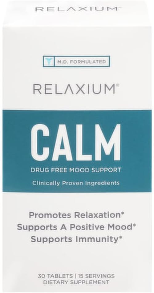 Relaxium Calm, Non-Habit Formarea, Stresul și Suplimentul de suport al dispoziției, Lift Mood & Boost Relaxare cu Ashwagandha, 5-HTP, GABA, Pasiune Floare, (30 comprimate, 2 săptămâni de aprovizionare)