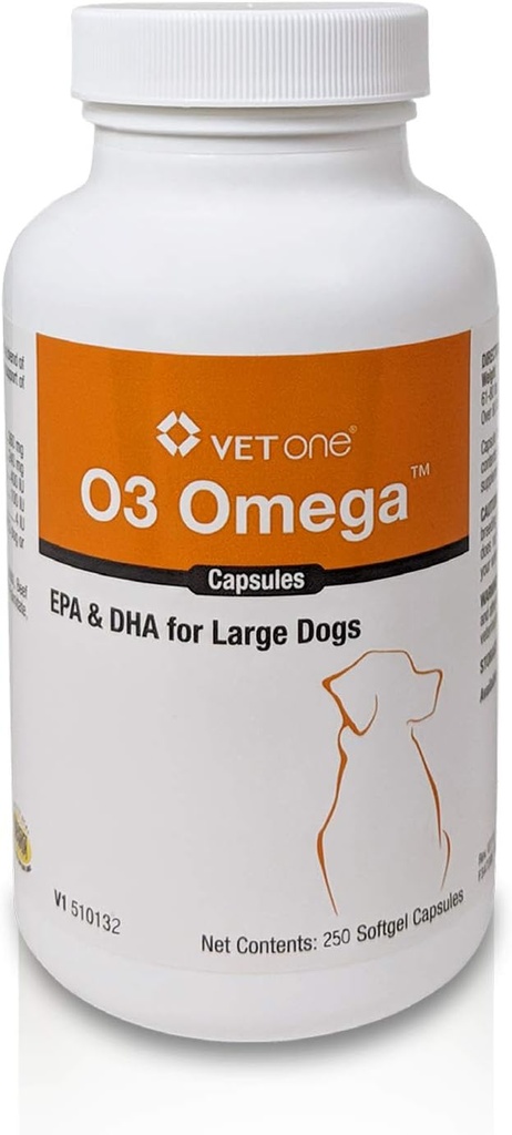 VetOne O3 Gel moale Omega pentru câini de talie mare - Suport esenţial acid gras - Skin & Coat Supliment - 250 capsule