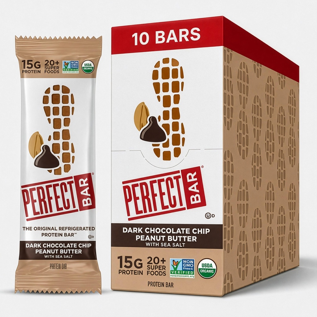 Bar perfect, Ciocolată neagră Chip Unt de arahide Proteină Bar, Proteină mare, Organic, Gluten gratuit, Soia gratuit, Fără OMG-uri, Fără alcool zahăr, 2.3 Ounce Bar, 10 Conte